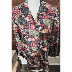 Vintage 90s Christie & Jill Womens Silk Blouse sz L Button-Up Long Sleeve FLAW